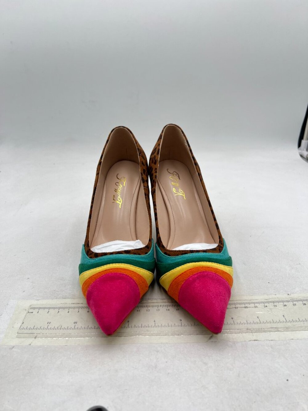 FOWT Leopard-rainbow Pumps High Heel Pointed Toe Pump Slip-on Rainbow Shoes - Picture 3 of 8